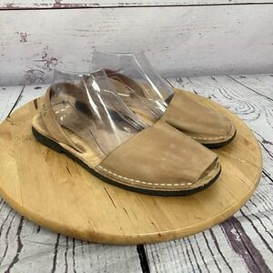 Pons Avarca Sandals Womens Size 10 Tan Leather Menorca Spain Flat Slip On